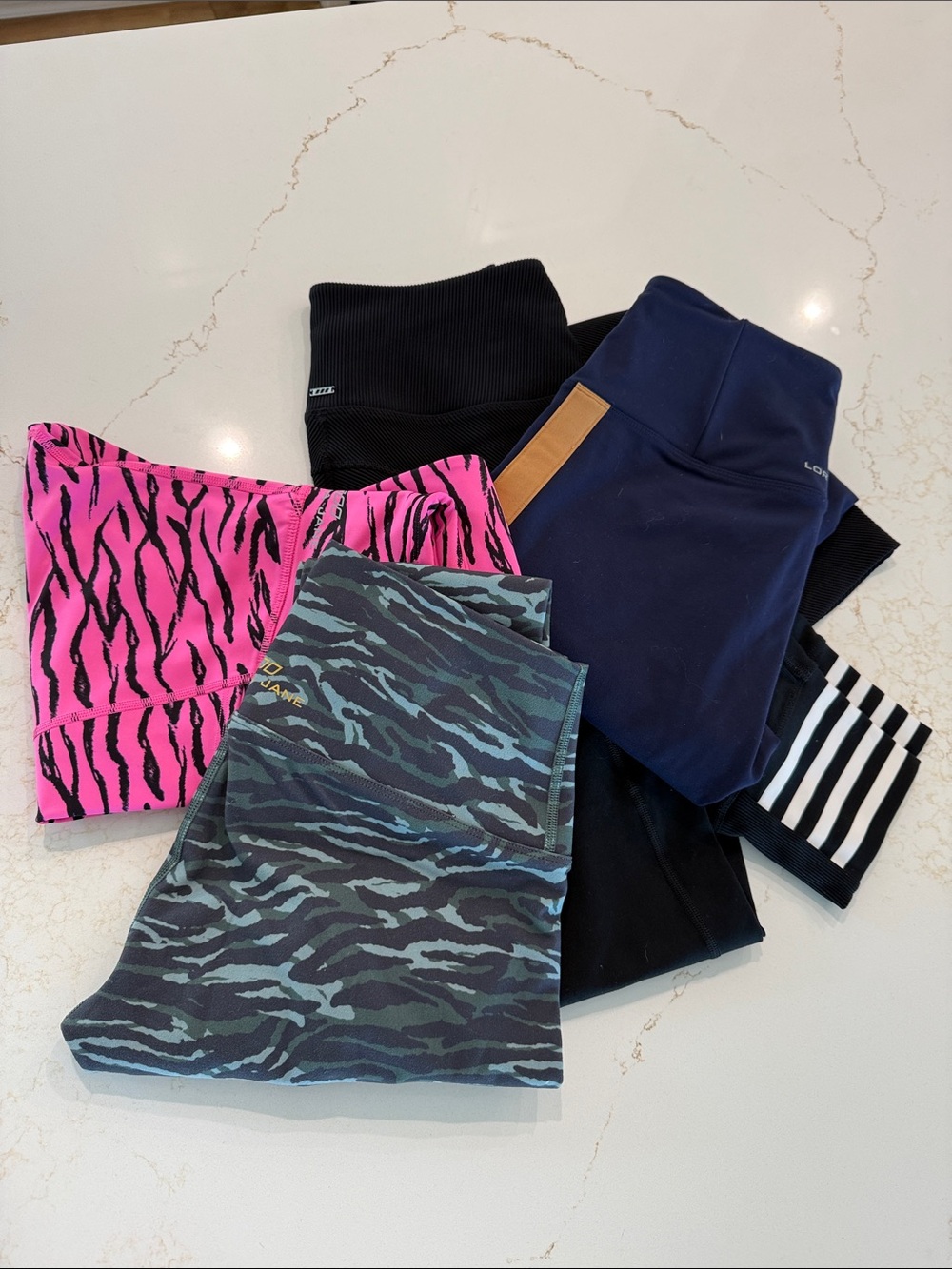 5 pair Lorna Jane Leggings - Green Camo & Pink Zebra Styles